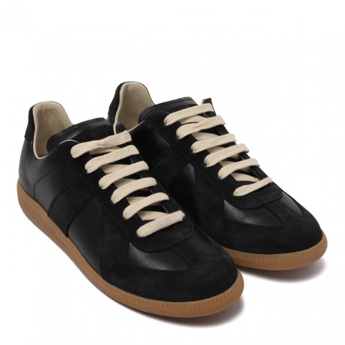 Black Replica Low-Top Leather Sneakers