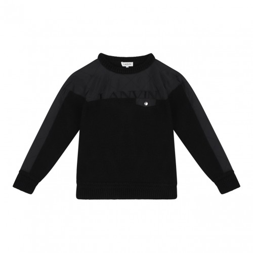 Black Logo-Embroidered Panelled Pullover
