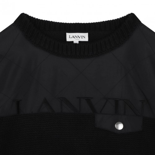 Black Logo-Embroidered Panelled Pullover