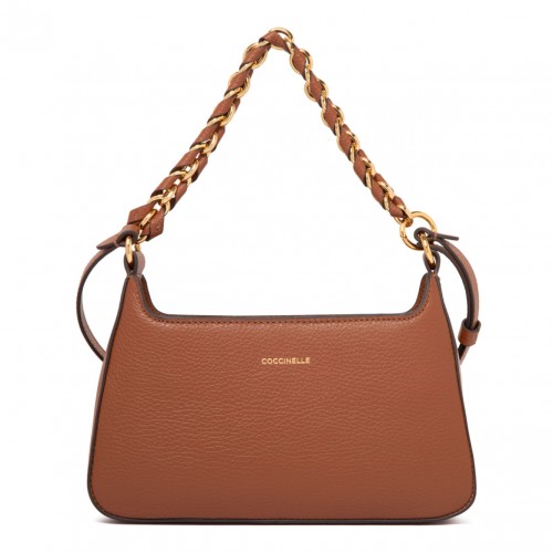 Cognac Leather Shoulder Bag with Chain Detail 2