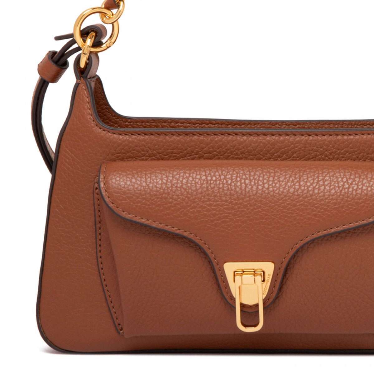 Cognac Leather Shoulder Bag with Chain Detail