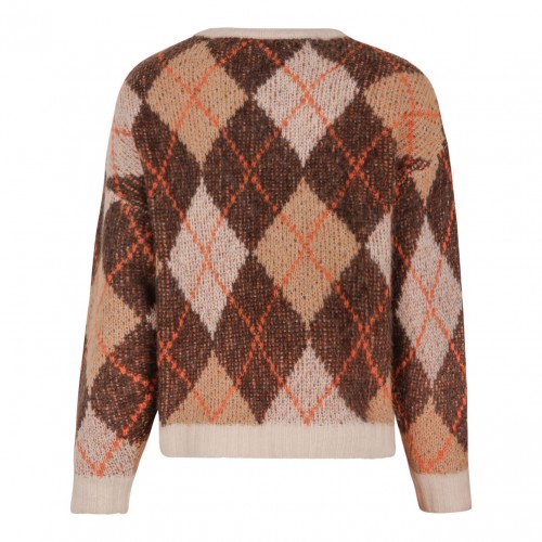 Maxi Sweater With Argyle Motif