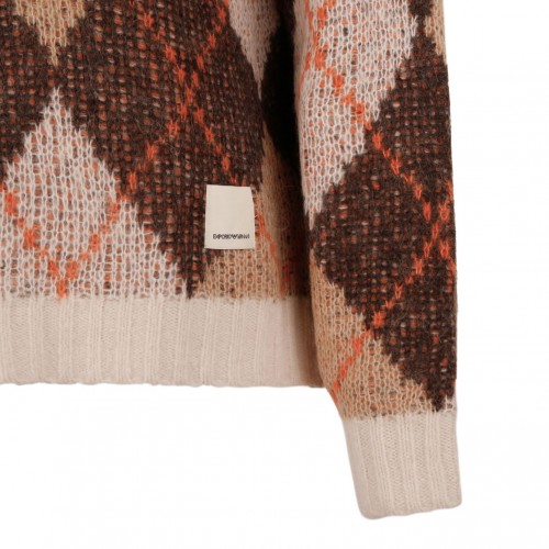 Maxi Sweater With Argyle Motif