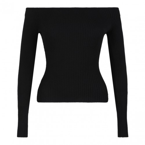 Black Off-Shoulder Rib Knit Top