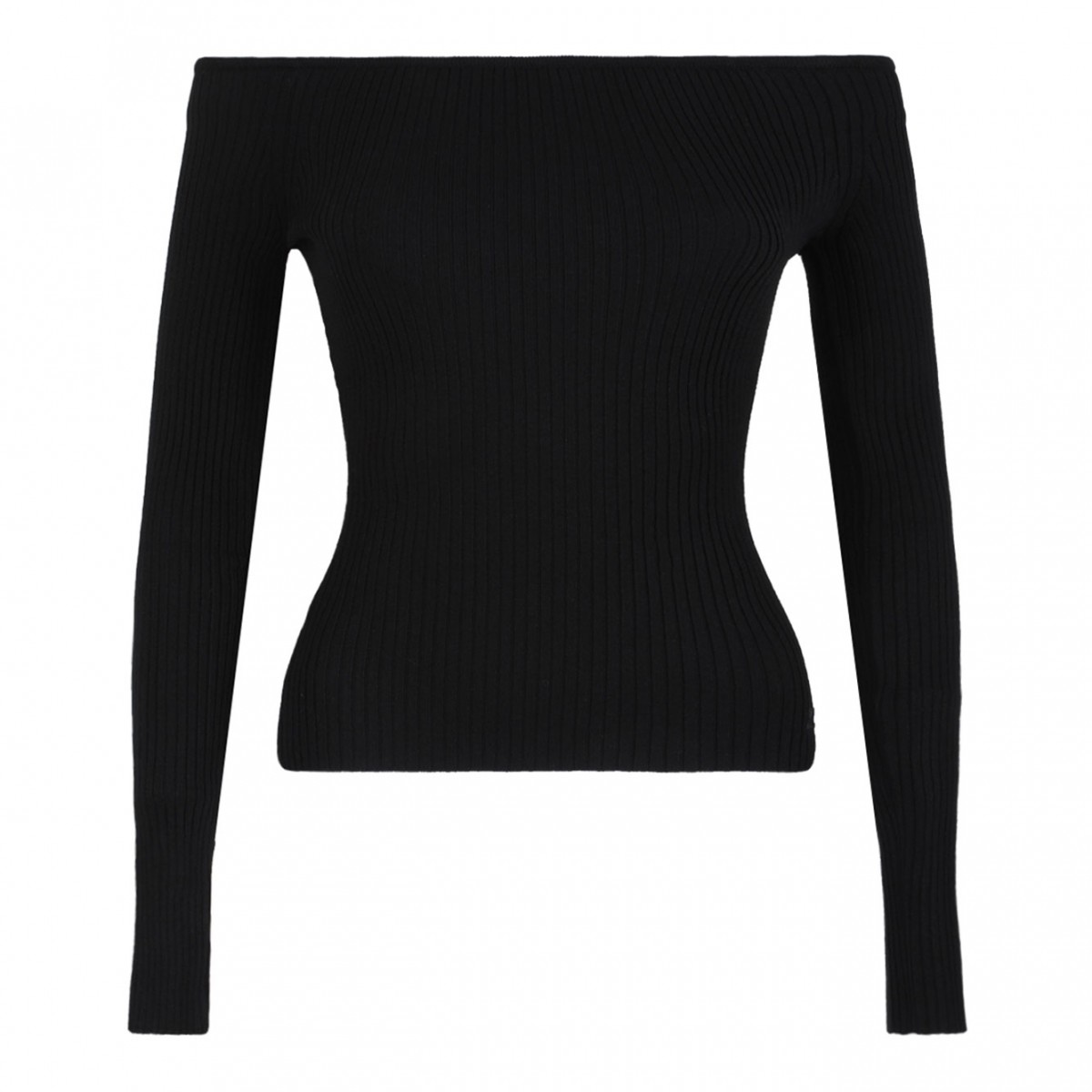 Black Off-Shoulder Rib Knit Top