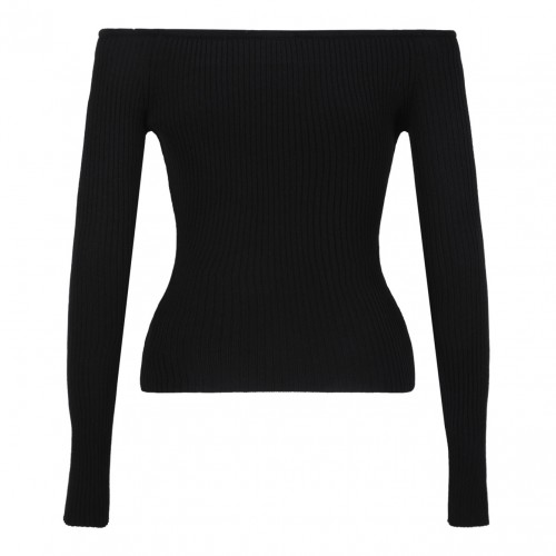 Black Off-Shoulder Rib Knit Top 2