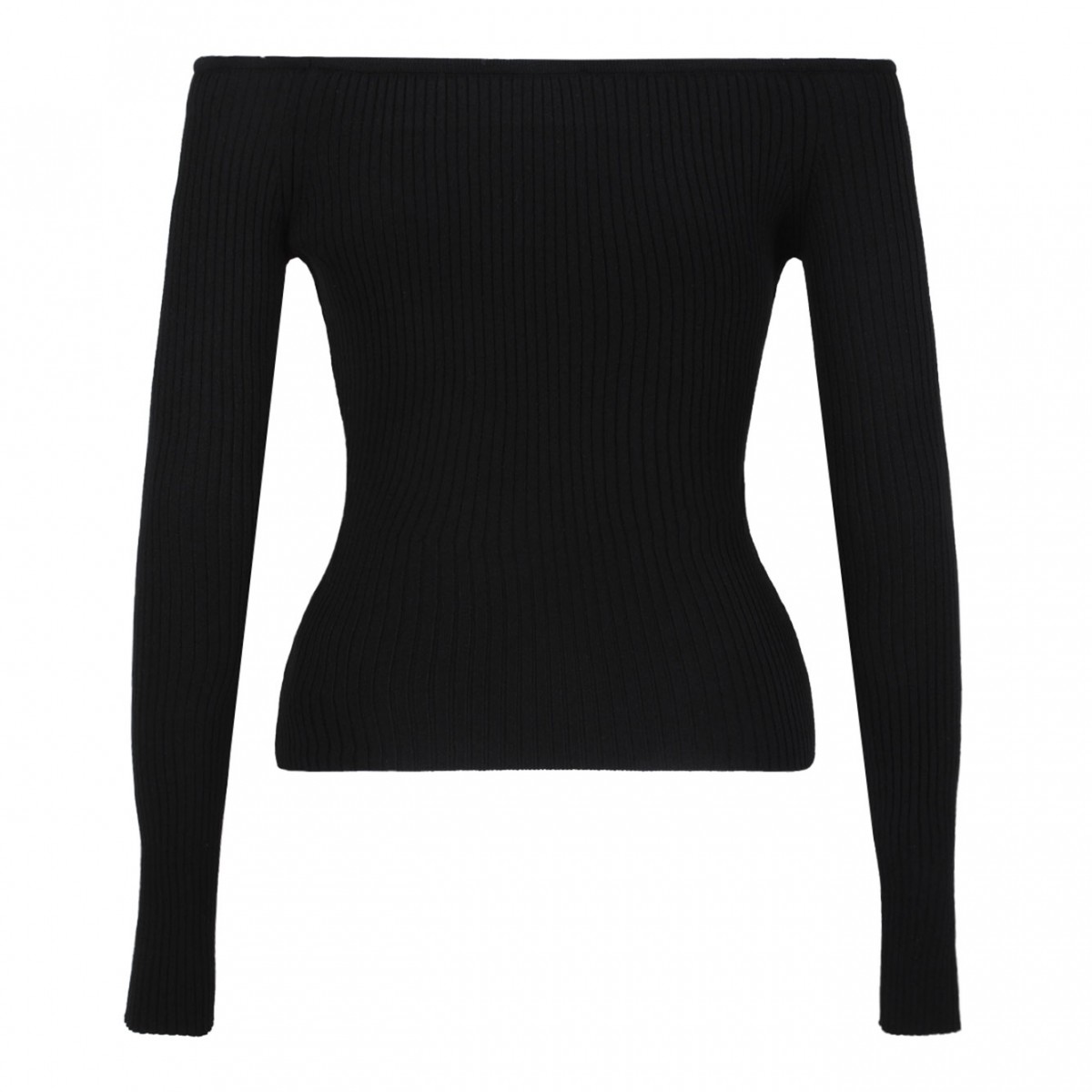 Black Off-Shoulder Rib Knit Top