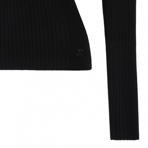 Black Off-Shoulder Rib Knit Top