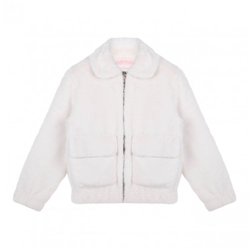 Ivory White Faux Shearling Spread-Collar Jacket