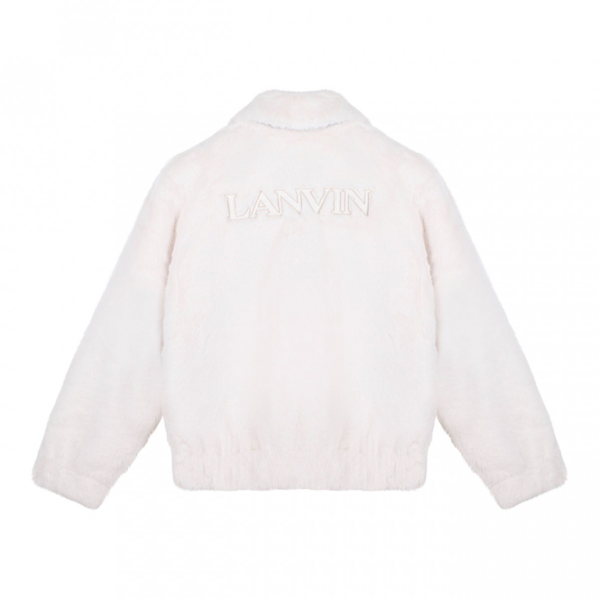 Ivory White Faux Shearling Spread-Collar Jacket