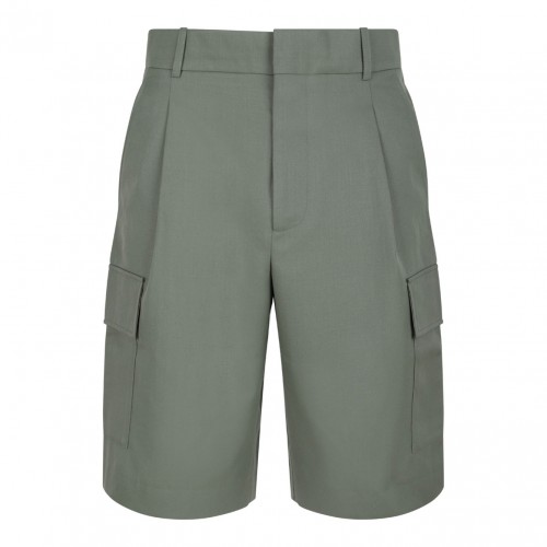 Khaki Pleat-Detail Cargo Shorts