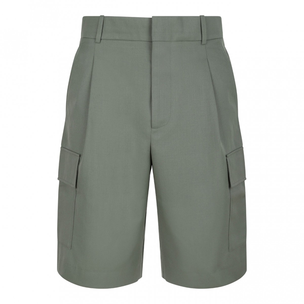 Khaki Pleat-Detail Cargo Shorts