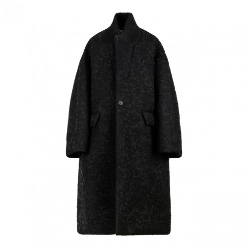 Black Flower-Jacquard Cloque Coat
