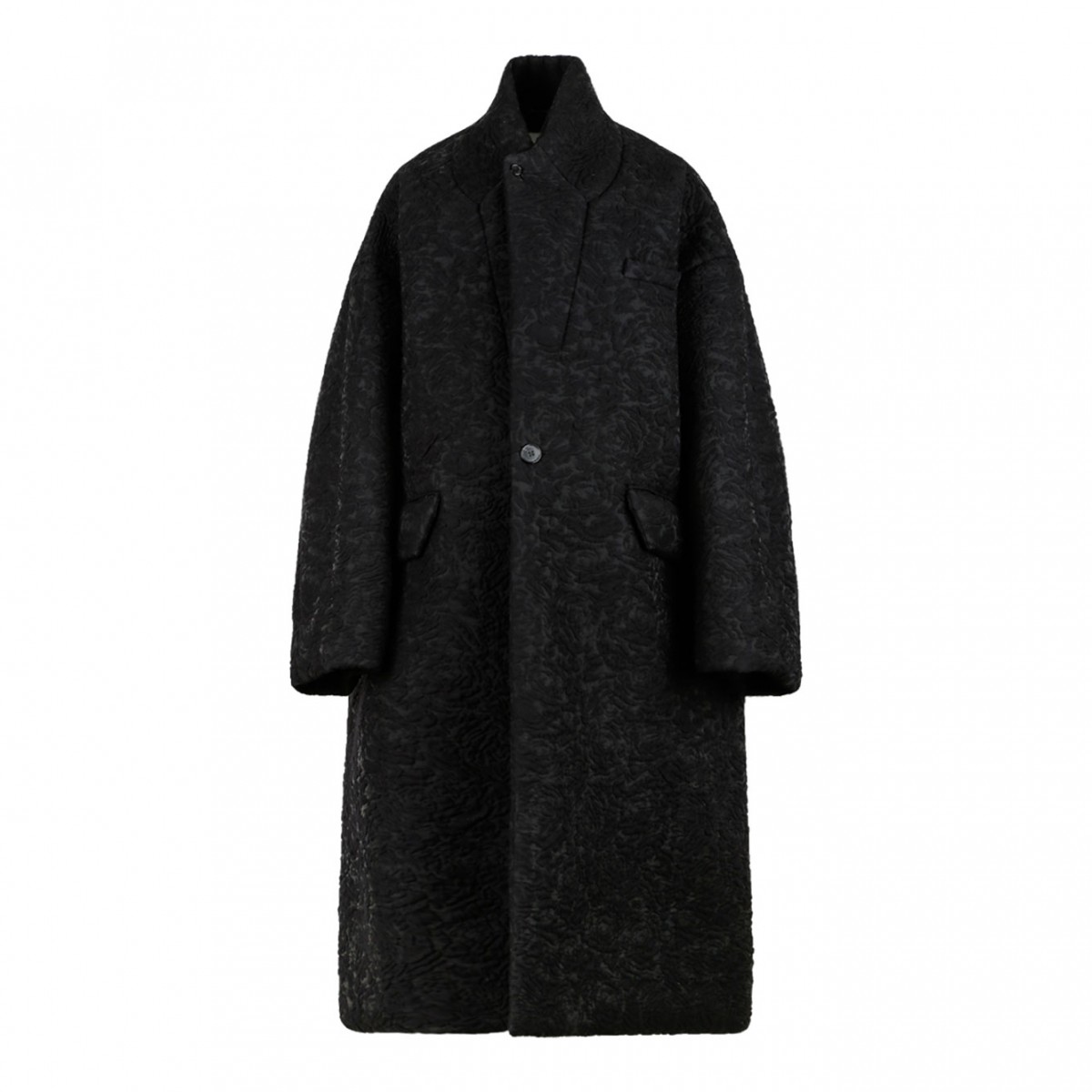 Black Flower-Jacquard Cloque Coat