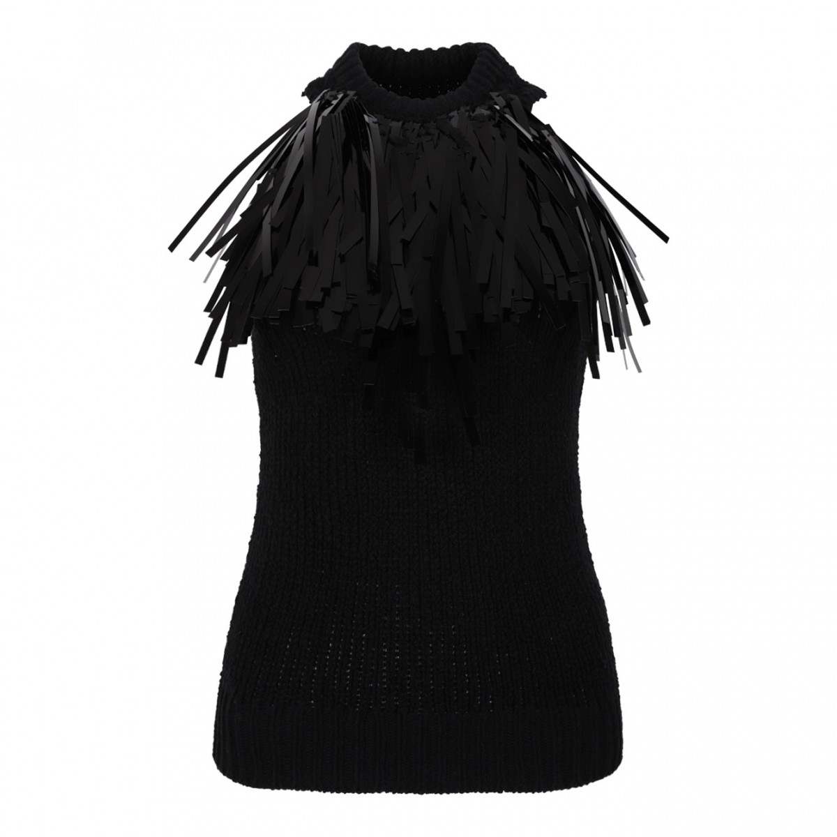 Black Fringe-Trim Knitted Top