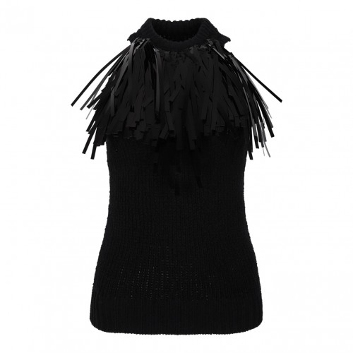 Black Fringe-Trim Knitted Top