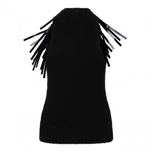 Black Fringe-Trim Knitted Top 2