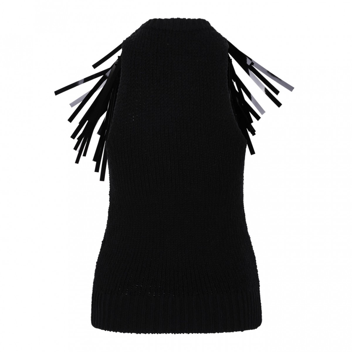 Black Fringe-Trim Knitted Top
