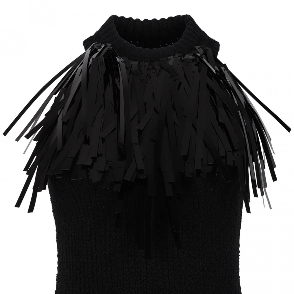 Black Fringe-Trim Knitted Top