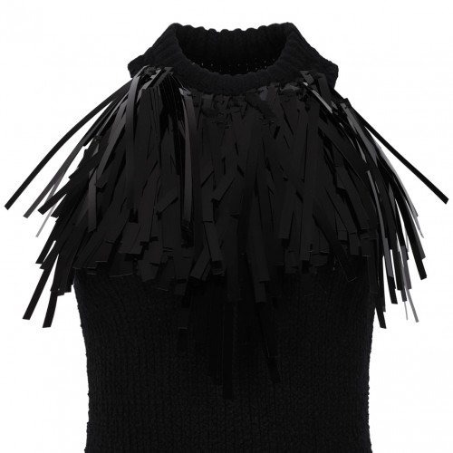 Black Fringe-Trim Knitted Top
