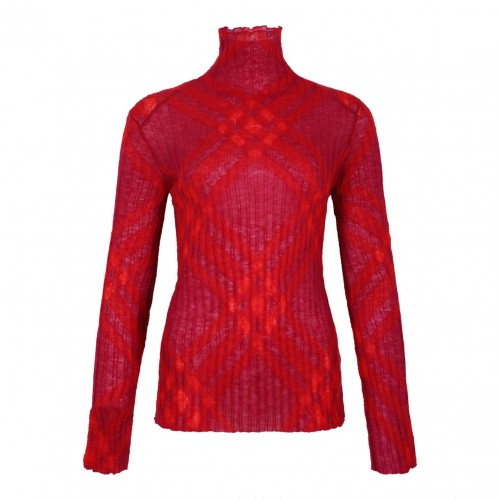 Raspberry Pink Plaid-Check Rib-Knit Jumper