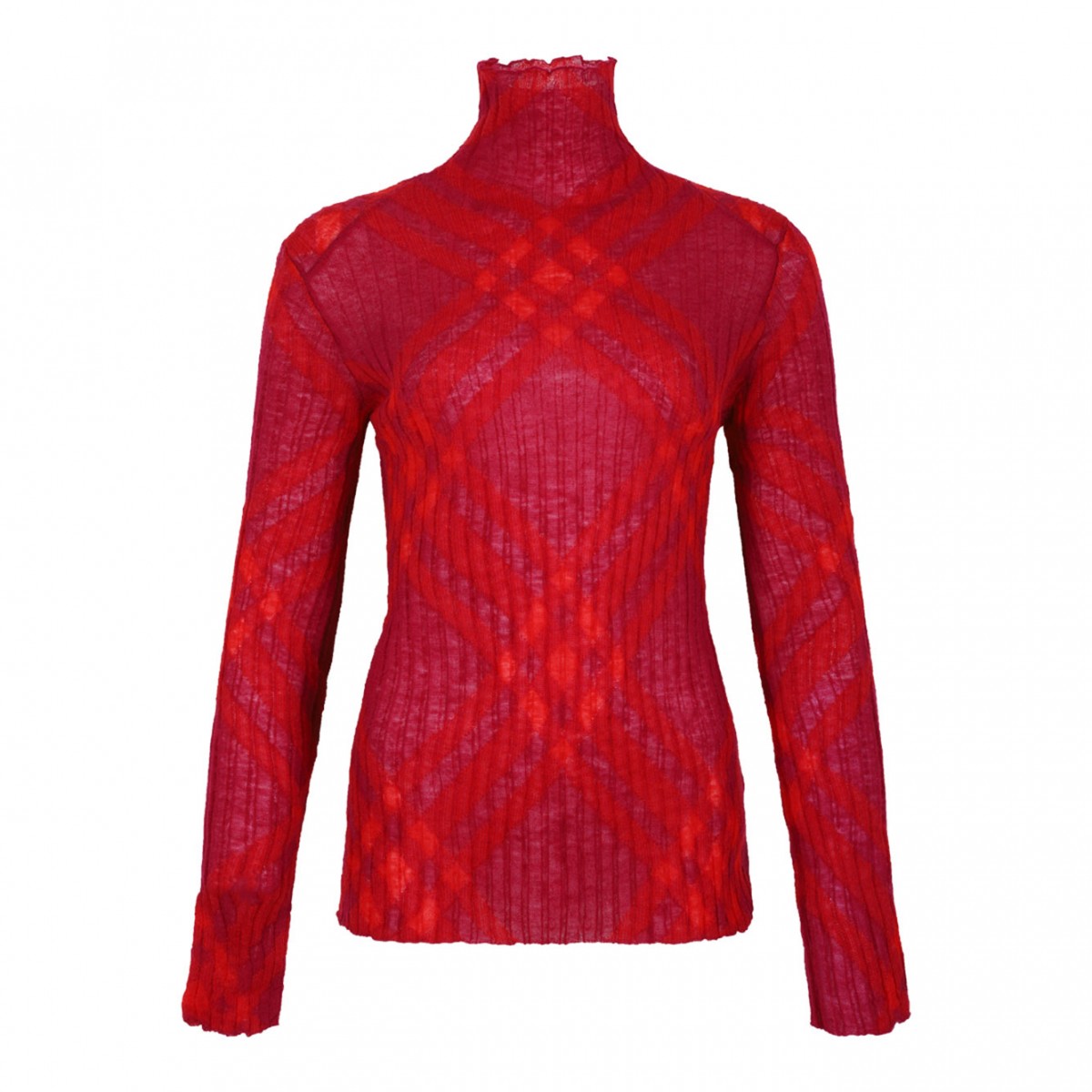 Raspberry Pink Plaid-Check Rib-Knit Jumper