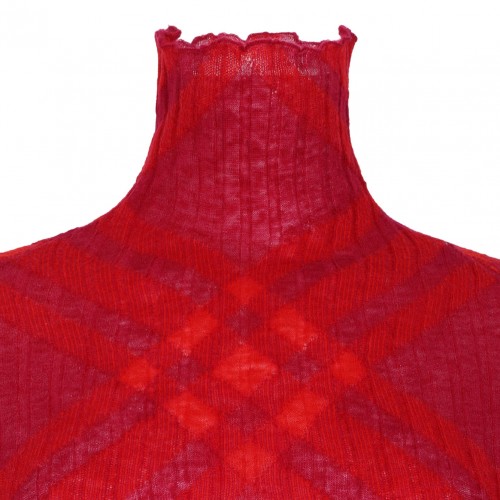 Raspberry Pink Plaid-Check Rib-Knit Jumper