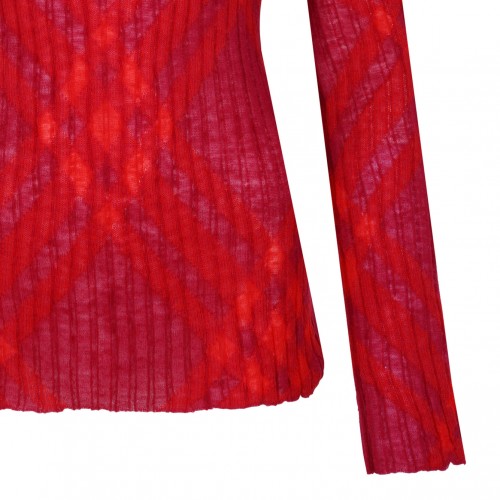 Raspberry Pink Plaid-Check Rib-Knit Jumper