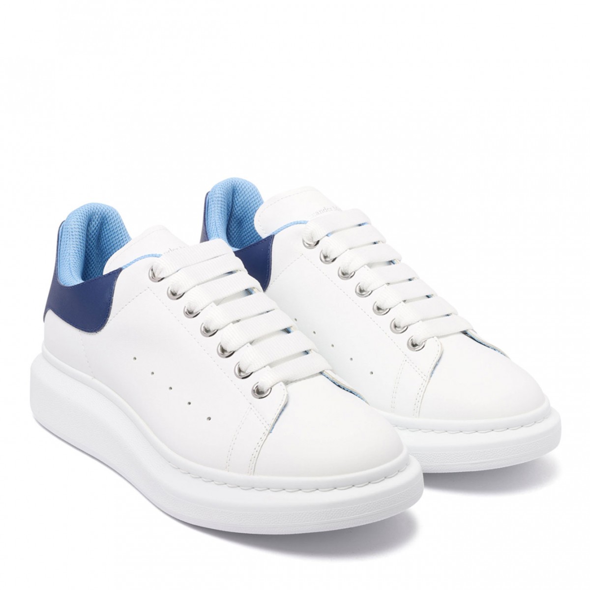White and Blue Leather Sneakers