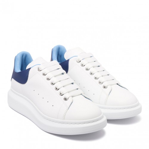 White and Blue Leather Sneakers