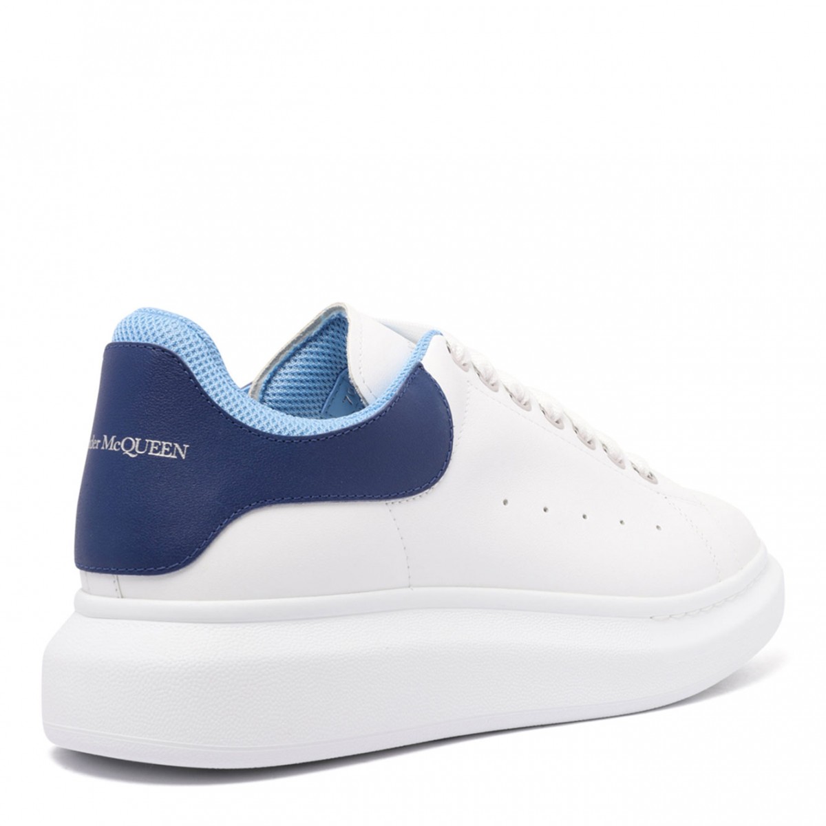 White and Blue Leather Sneakers
