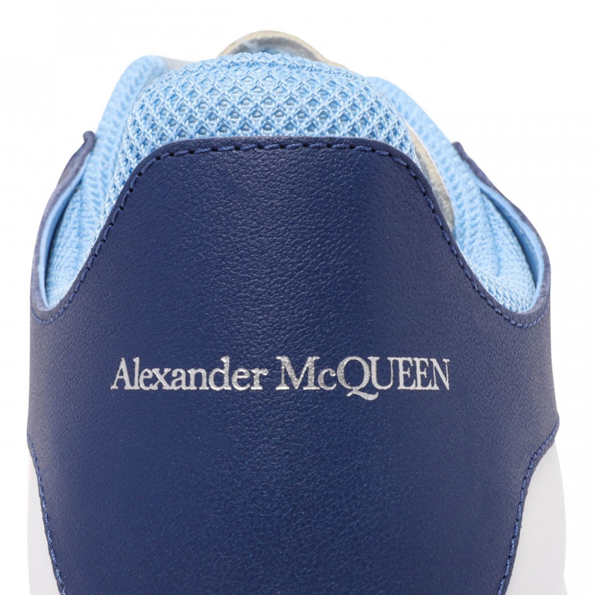 White and Blue Leather Sneakers