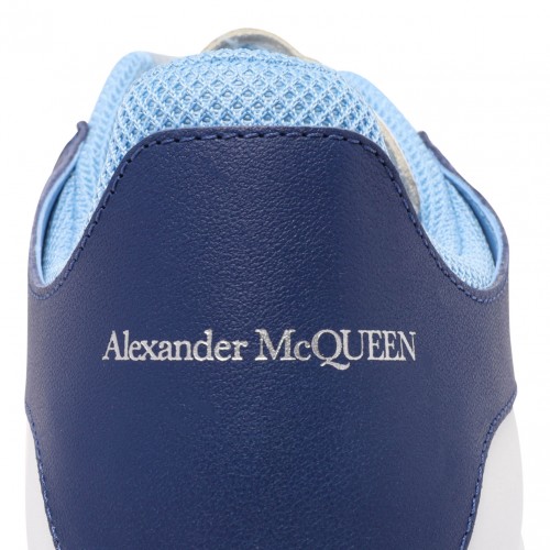 White and Blue Leather Sneakers