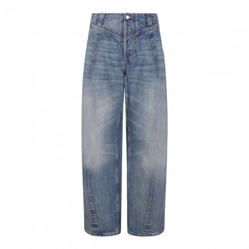 Indigo Blue Whiskering-Effect Jeans