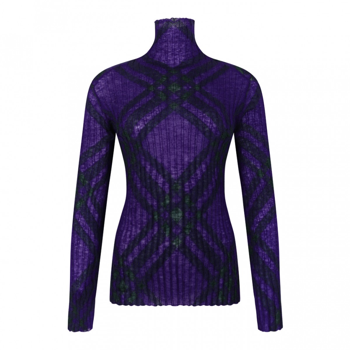 Violet Purple Plaid-Check Rib-Knit Jumper