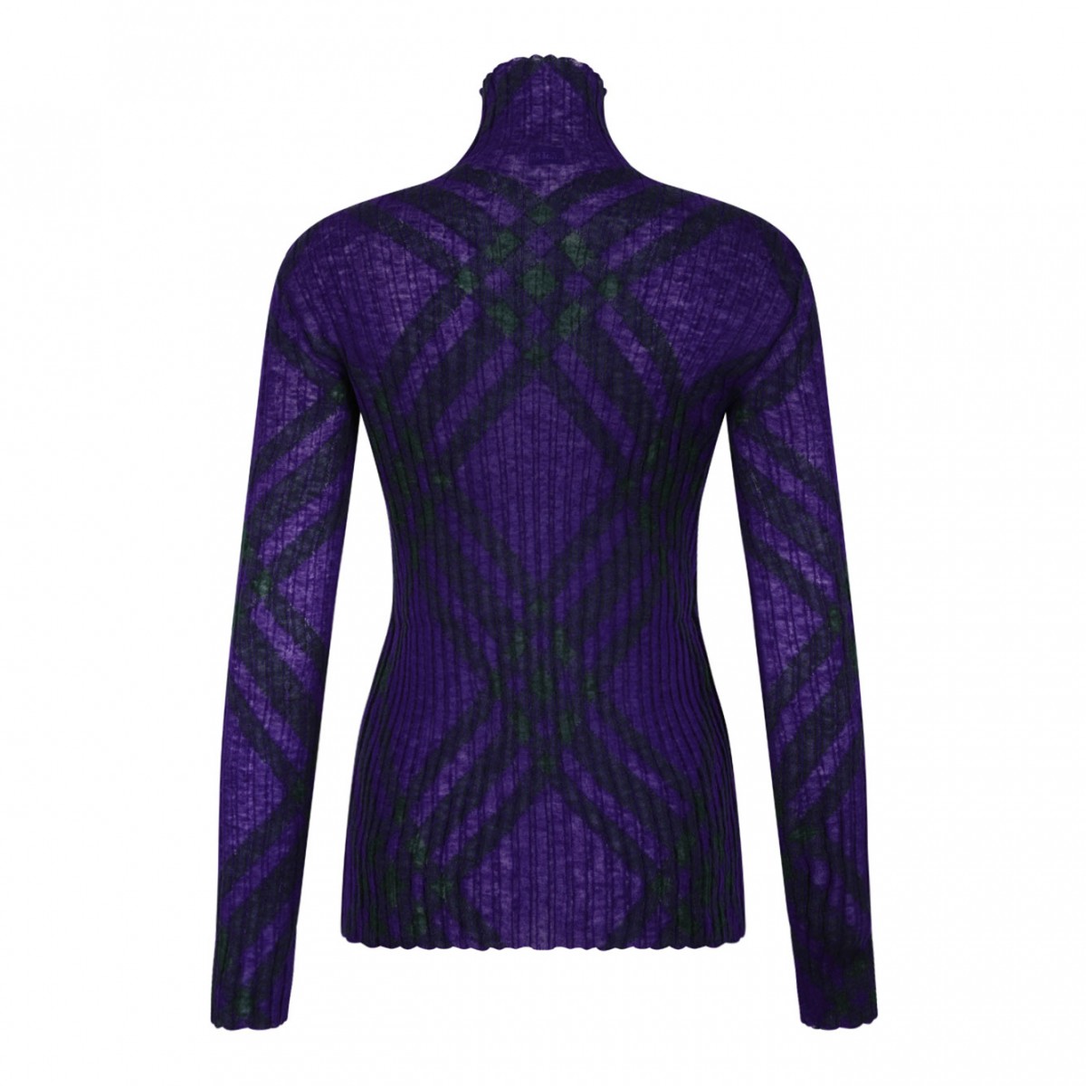 Violet Purple Plaid-Check Rib-Knit Jumper