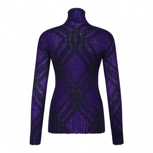 Violet Purple Plaid-Check Rib-Knit Jumper