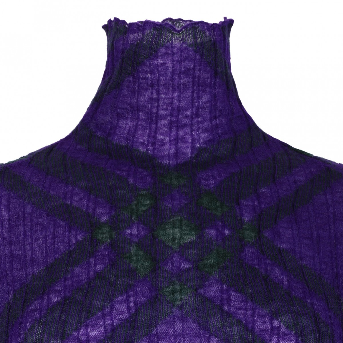 Violet Purple Plaid-Check Rib-Knit Jumper