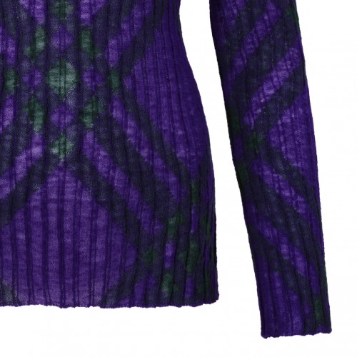 Violet Purple Plaid-Check Rib-Knit Jumper