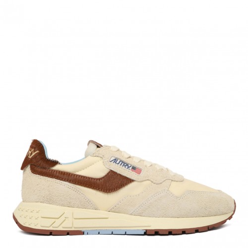 Beige and Brown Panelled Sneakers
