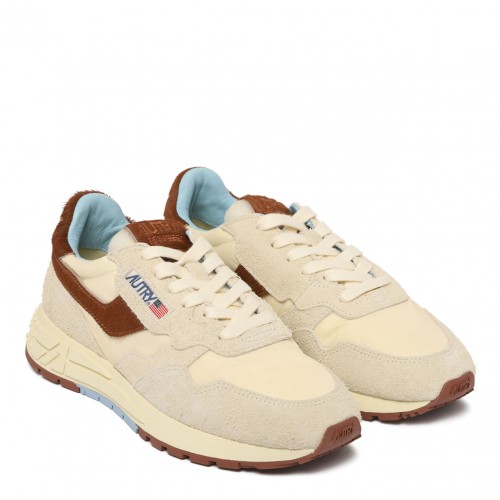 Beige and Brown Panelled Sneakers