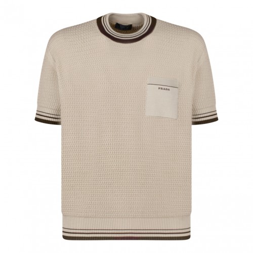 Light Beige and Brown Knitted T-Shirt