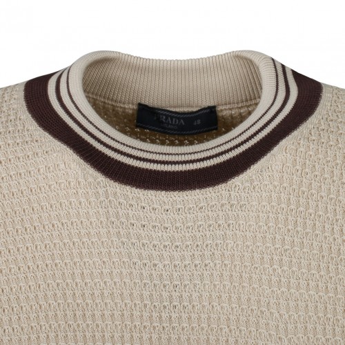 Light Beige and Brown Knitted T-Shirt