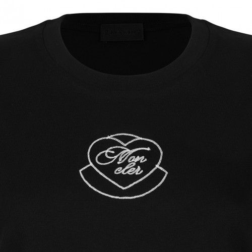 Black Embroidered Heart Logo T-Shirt