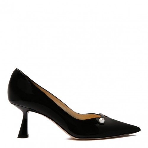 Black Rosalia 65 Patent Pointed Pumps with Pearl Detail