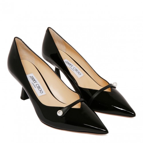 Black Rosalia 65 Patent Pointed Pumps with Pearl Detail
