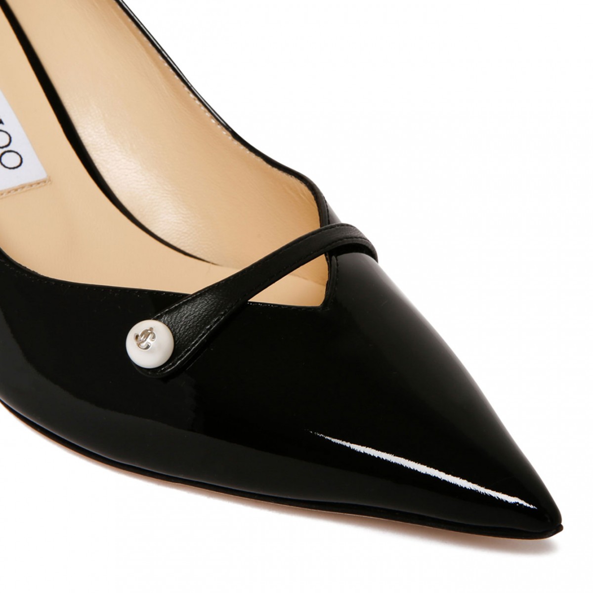Black Rosalia 65 Patent Pointed Pumps with Pearl Detail