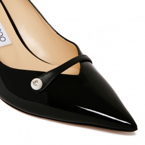 Black Rosalia 65 Patent Pointed Pumps with Pearl Detail