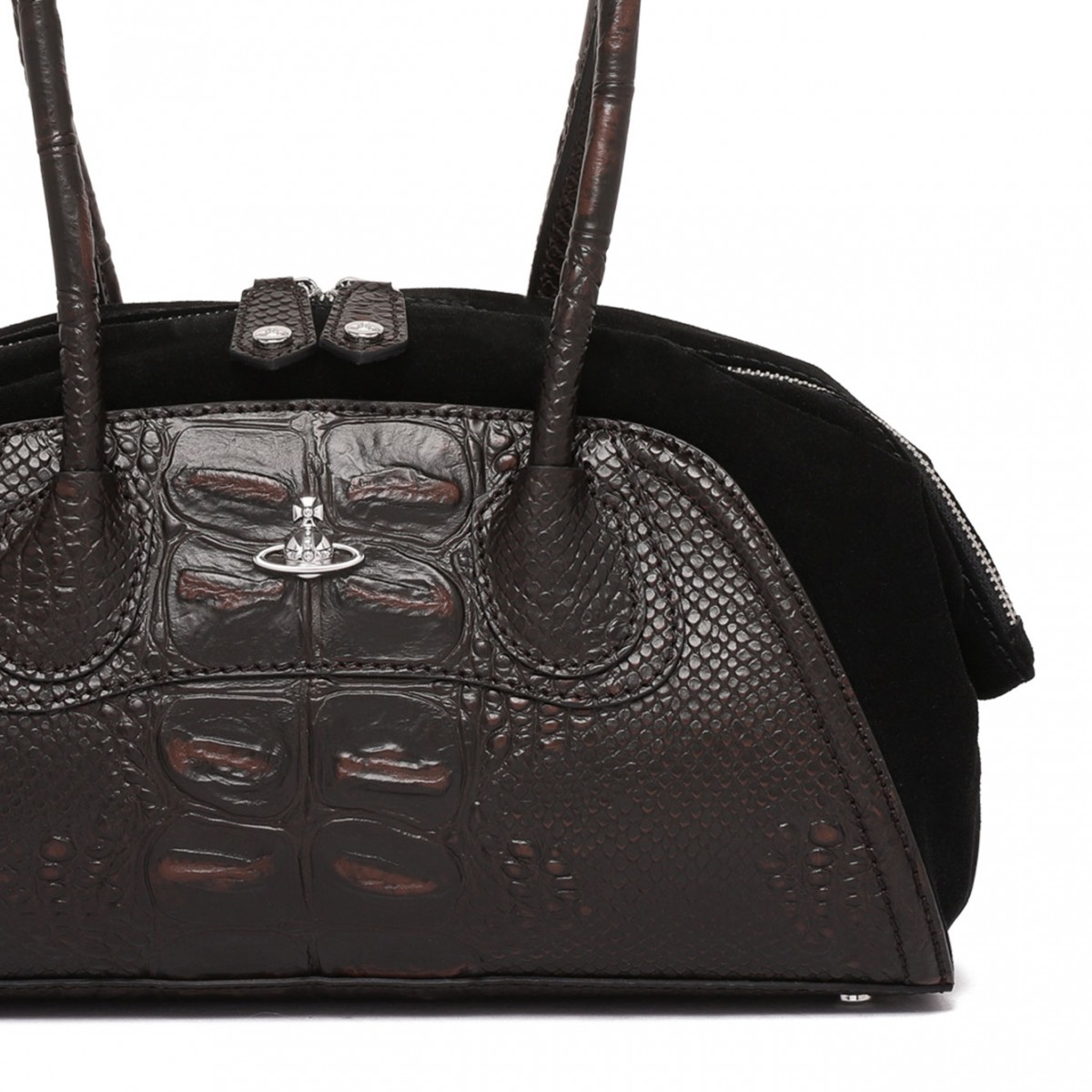 Black and Brown Leather Top Handle Bag