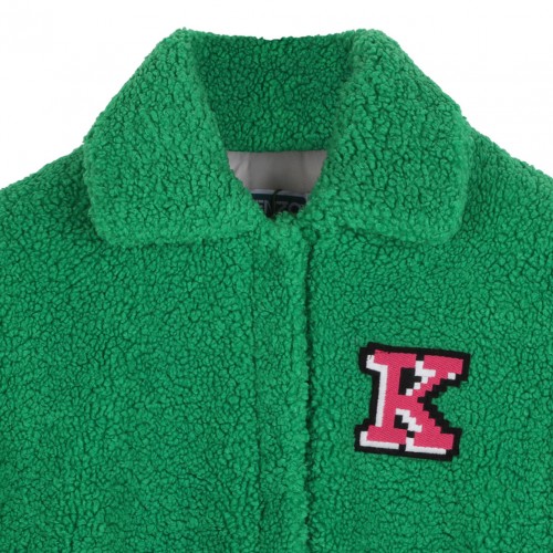 Lime Green Logo Embroidered Fleece Coat
